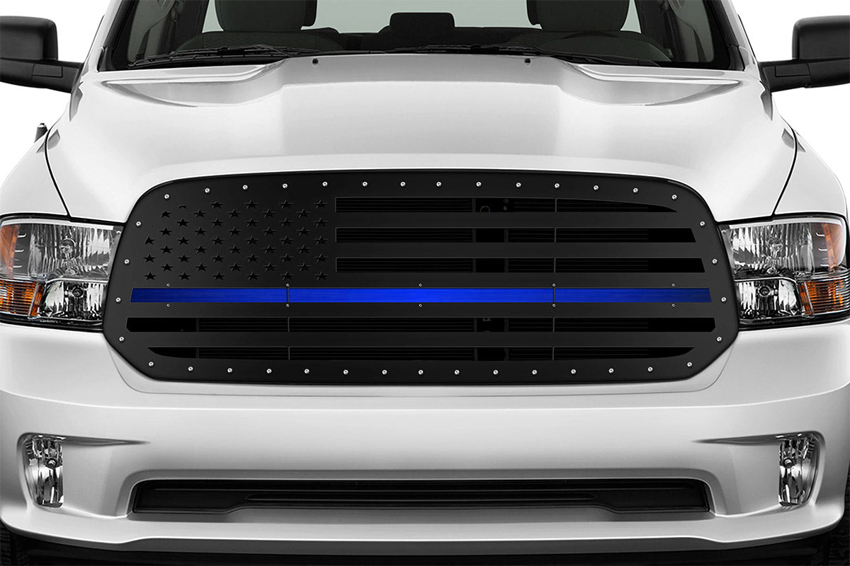 Dodge Ram Steel Grille ('13-'18) THIN BLUE LINE - RacerX Customs | Auto Graphics, Truck Grilles and Accessories