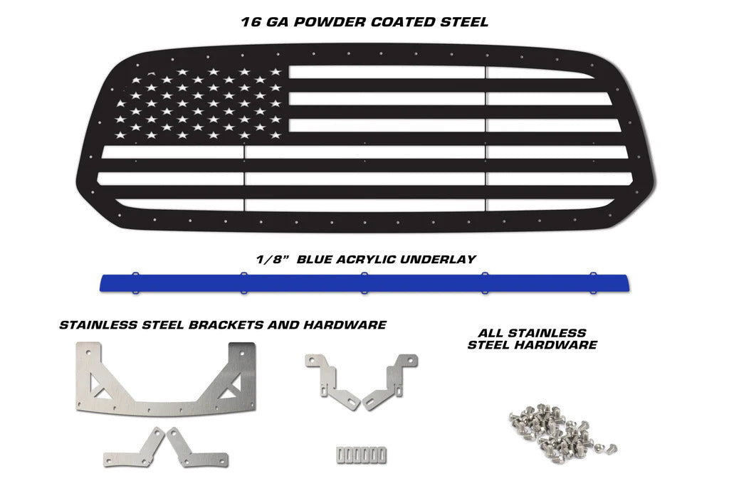 Dodge Ram Steel Grille ('13-'18) THIN BLUE LINE - RacerX Customs | Auto Graphics, Truck Grilles and Accessories