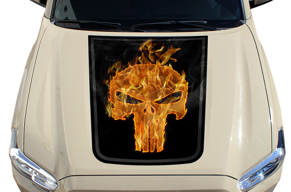 Toyota Tacoma Hood Graphics (2016-2018) PUNISHER w/ FLAMES - RacerX Customs