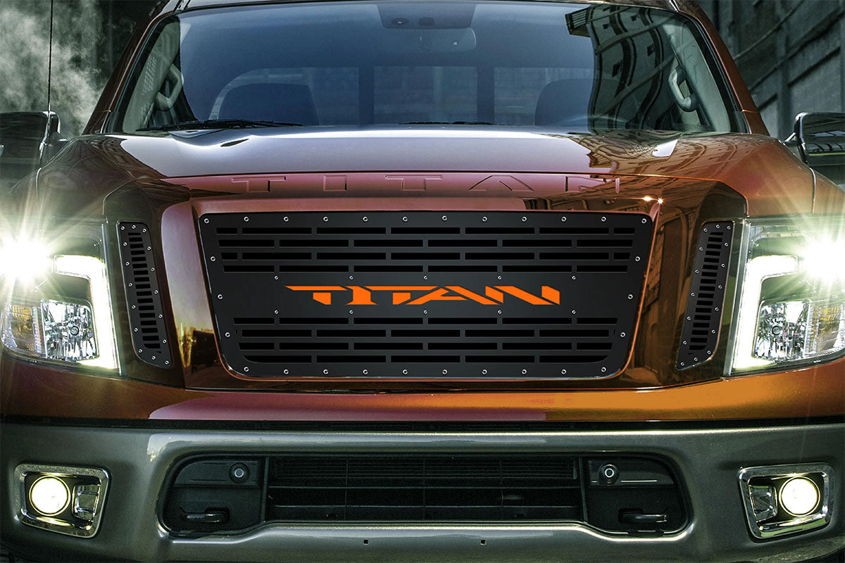 Titan Grille ('16-'19) Black Steel, TITAN with ORANGE Underlay