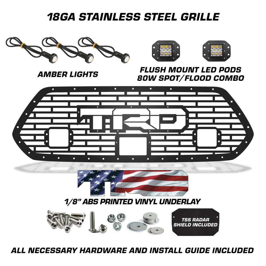 Toyota Tacoma Grille w/ USA-TRD, Raptor Lights, LED Light Pods (18-23)