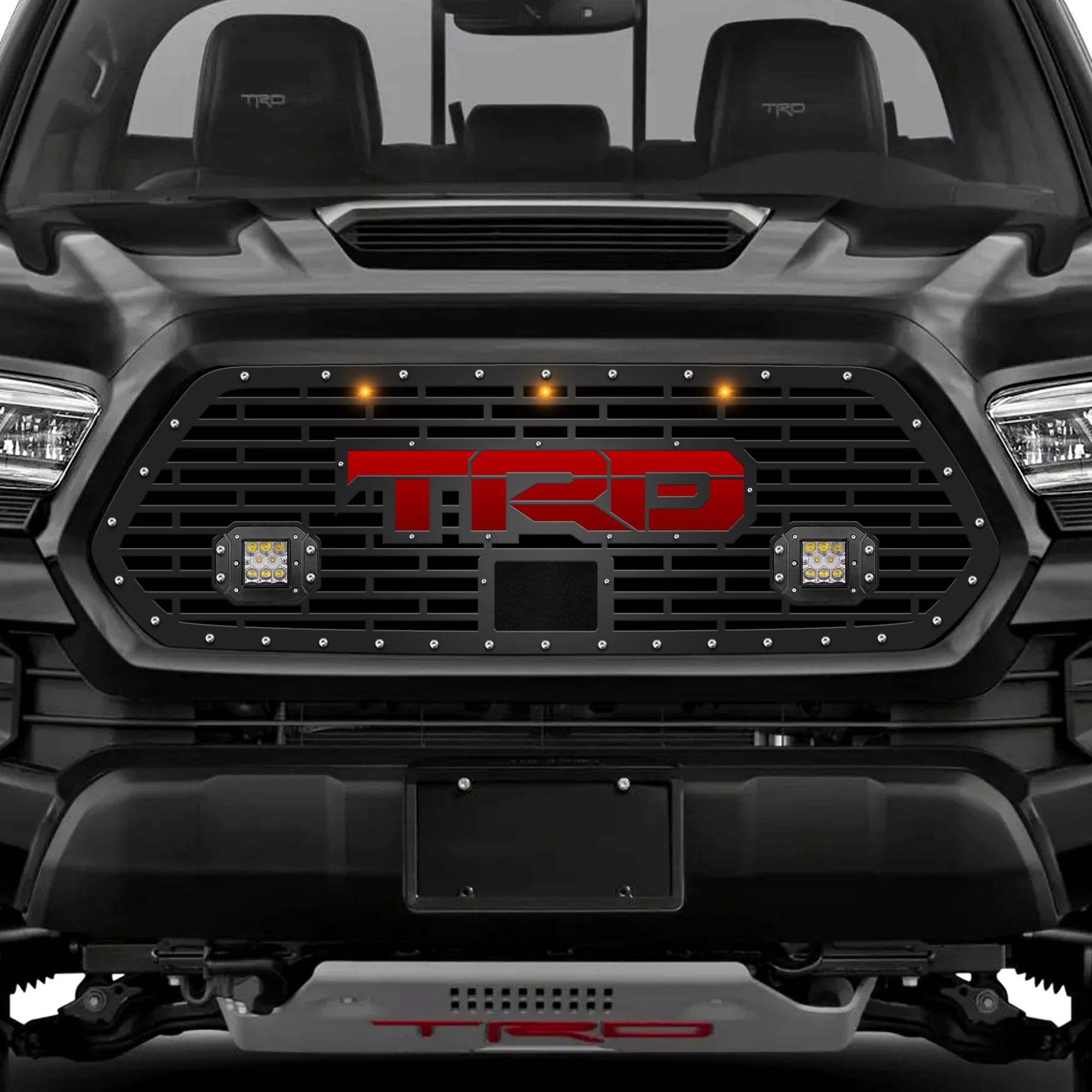 Toyota Tacoma Grille w/ Raptor Lights, LED Light Pods & Red TRD (18-23)