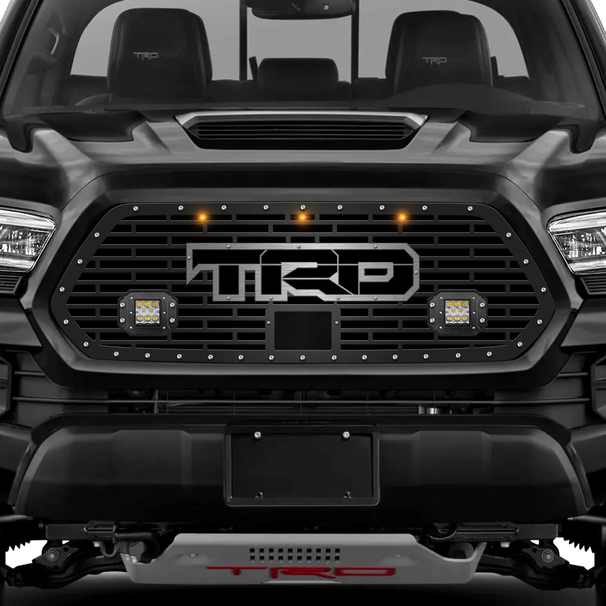Toyota Tacoma Grille w/LED Light Pod, Raptor Lights, SS Outlined TRD ('18-'23)