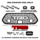 Toyota Tacoma Grille w/ Raptor Lights, LED Light Pods & Red TRD (18-22)