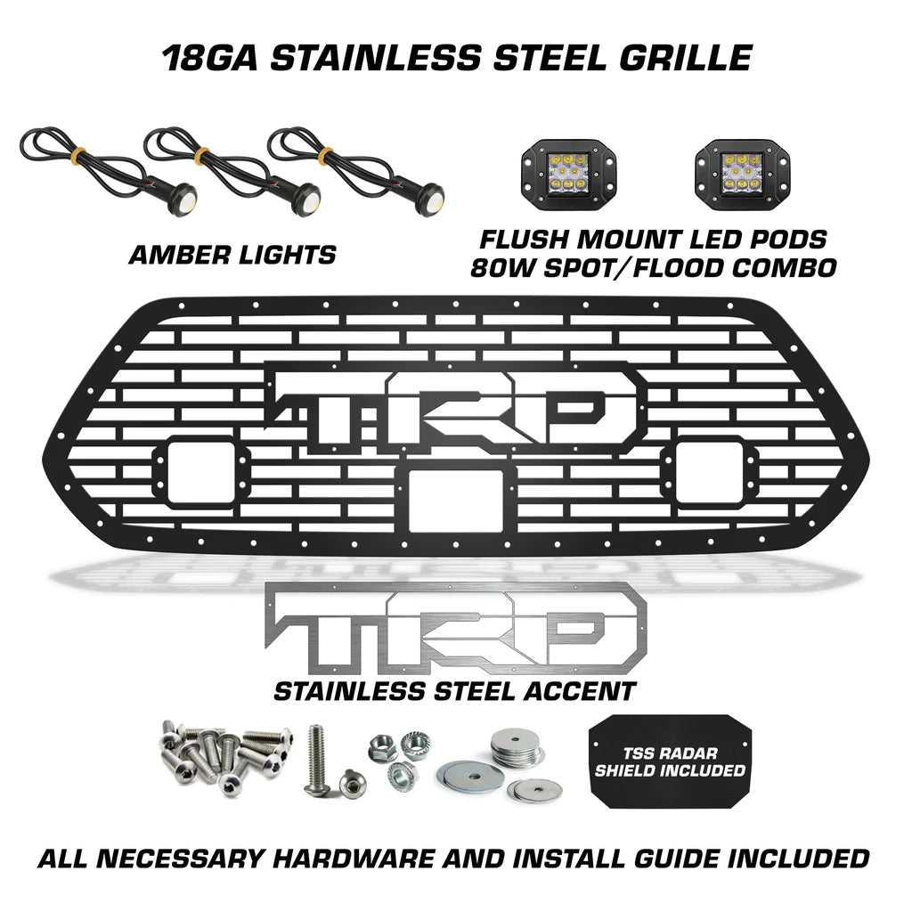 Toyota Tacoma Grille w/LED Light Pod, Raptor Lights, SS Outlined TRD ('18-'23)