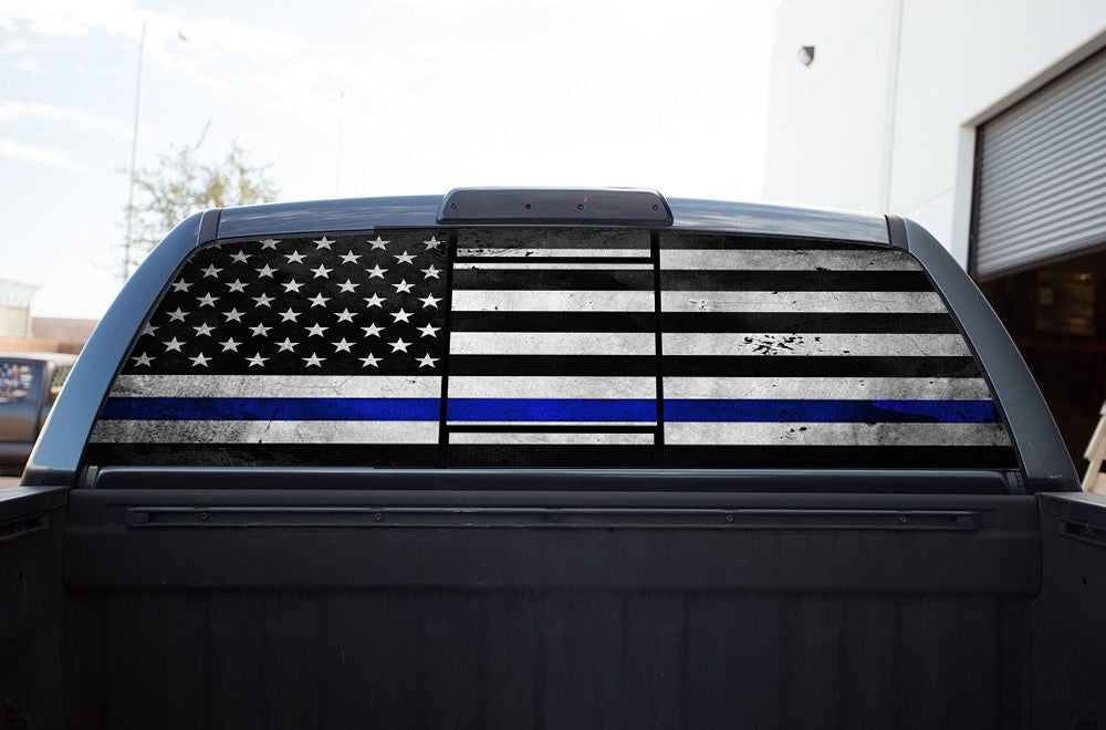 Toyota Tundra Rear Window Decal Graphics (2007-2013) THIN BLUE LINE - RacerX Customs