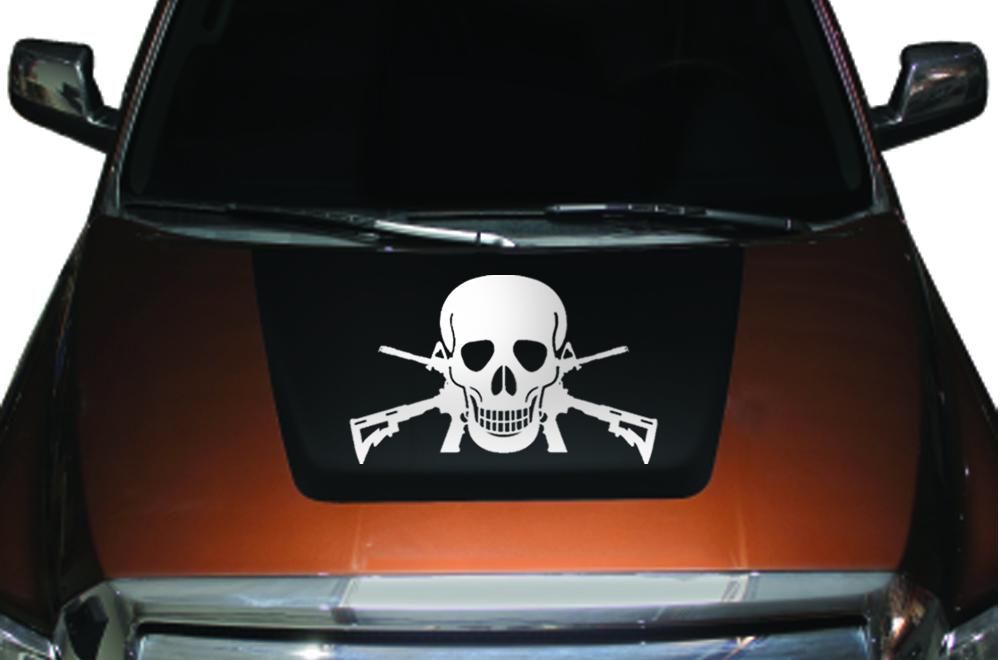 Toyota Tundra Hood Wrap Vinyl - Skull & Guns (2014-2018) - RacerX Customs