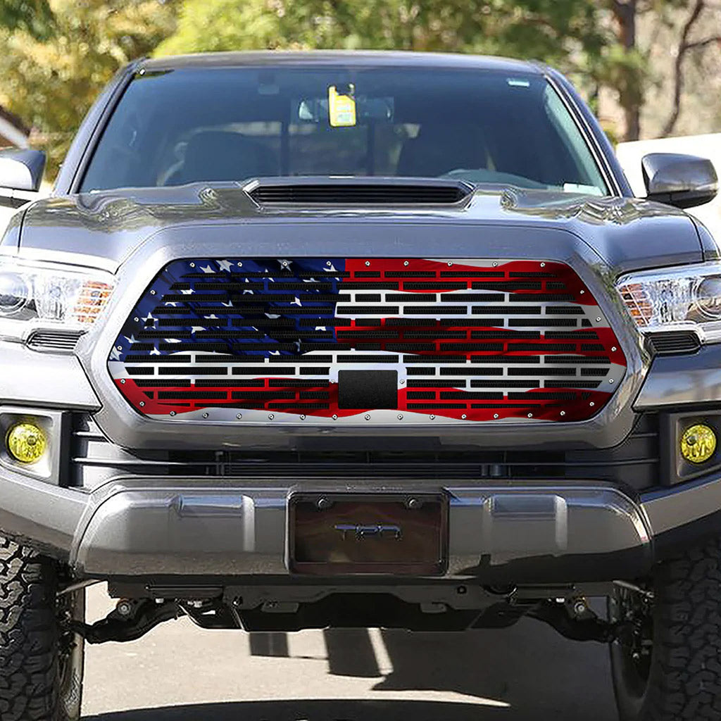 Toyota Tacoma Steel Grille ('18-'23) Printed USA Wavy Flag